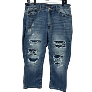 Judy Blue Ripped Ankle Jeans in Classic Blue